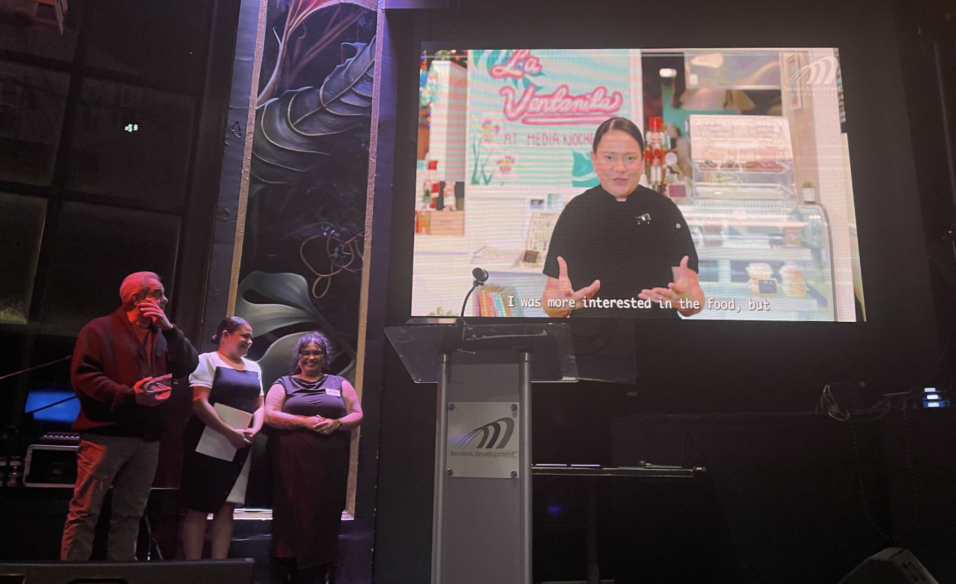 A picture of the 2026 CHARLES E. PIPER AWARD WINNER MICHELLE FERNANDEZ on a video screen